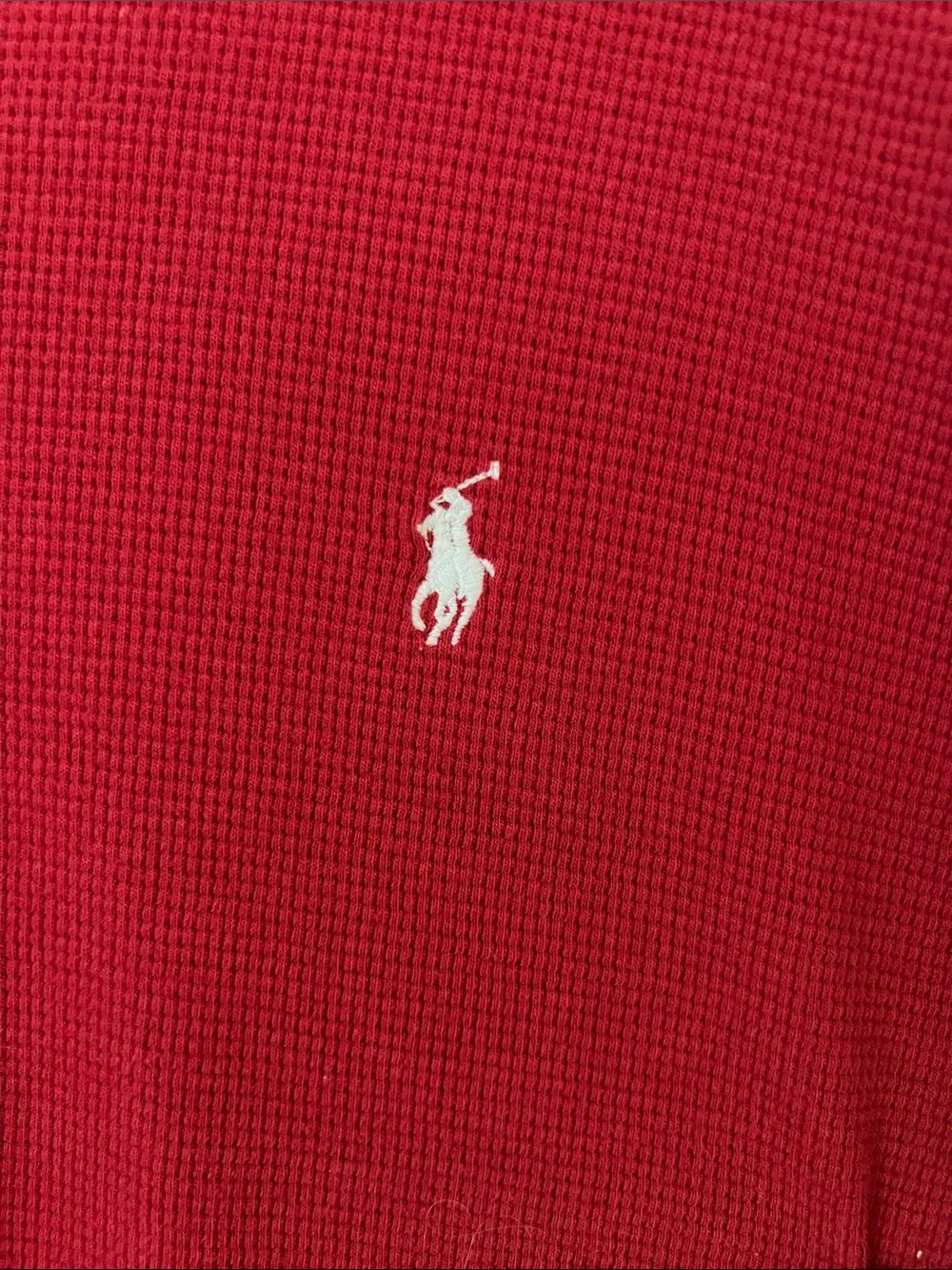 Polo by Ralph Lauren Bright Red Crewneck Thermal Henley with White Pony